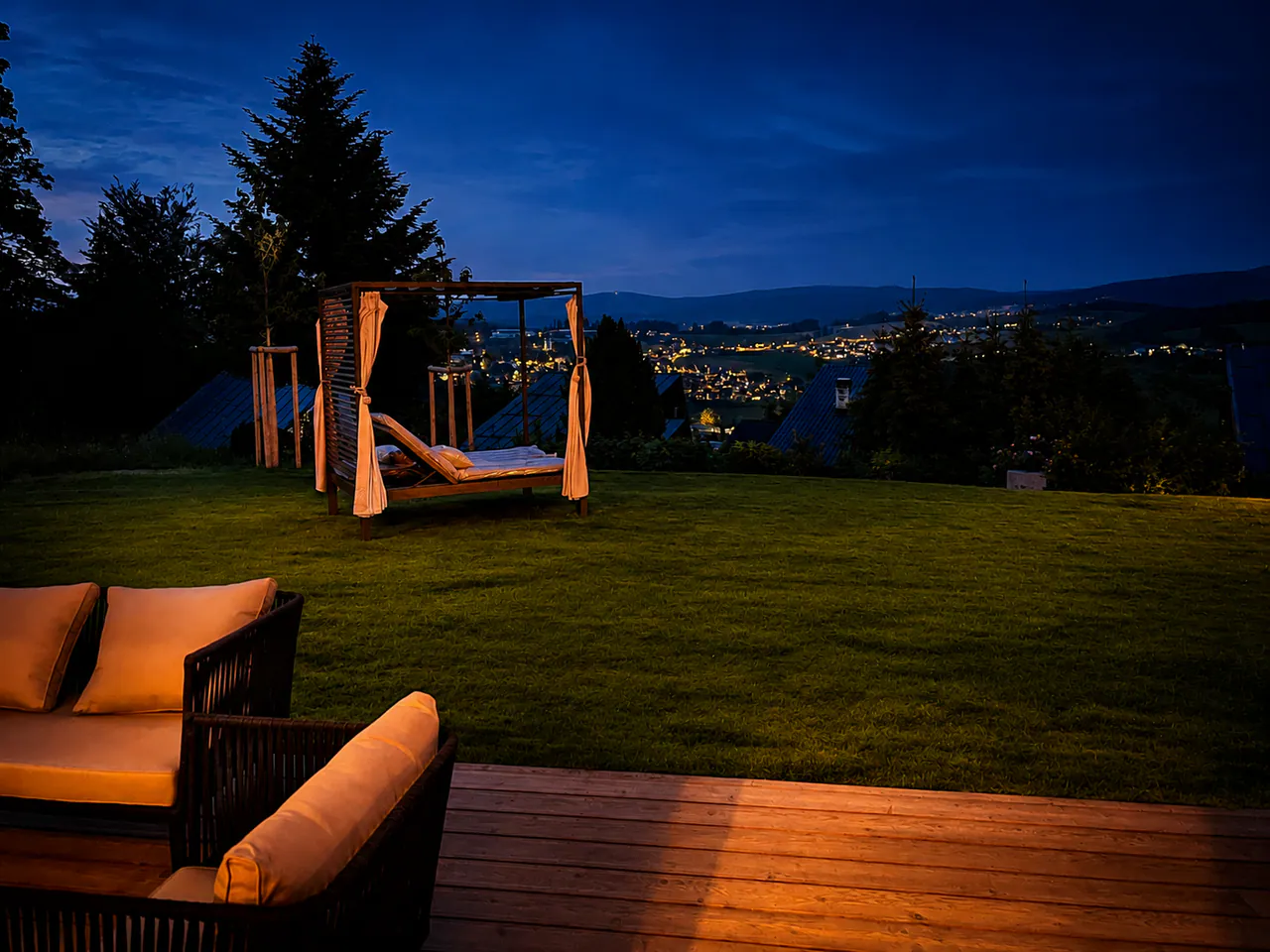 Abendlicher Ausblick vom Chalet Panorama Richtung Freyung