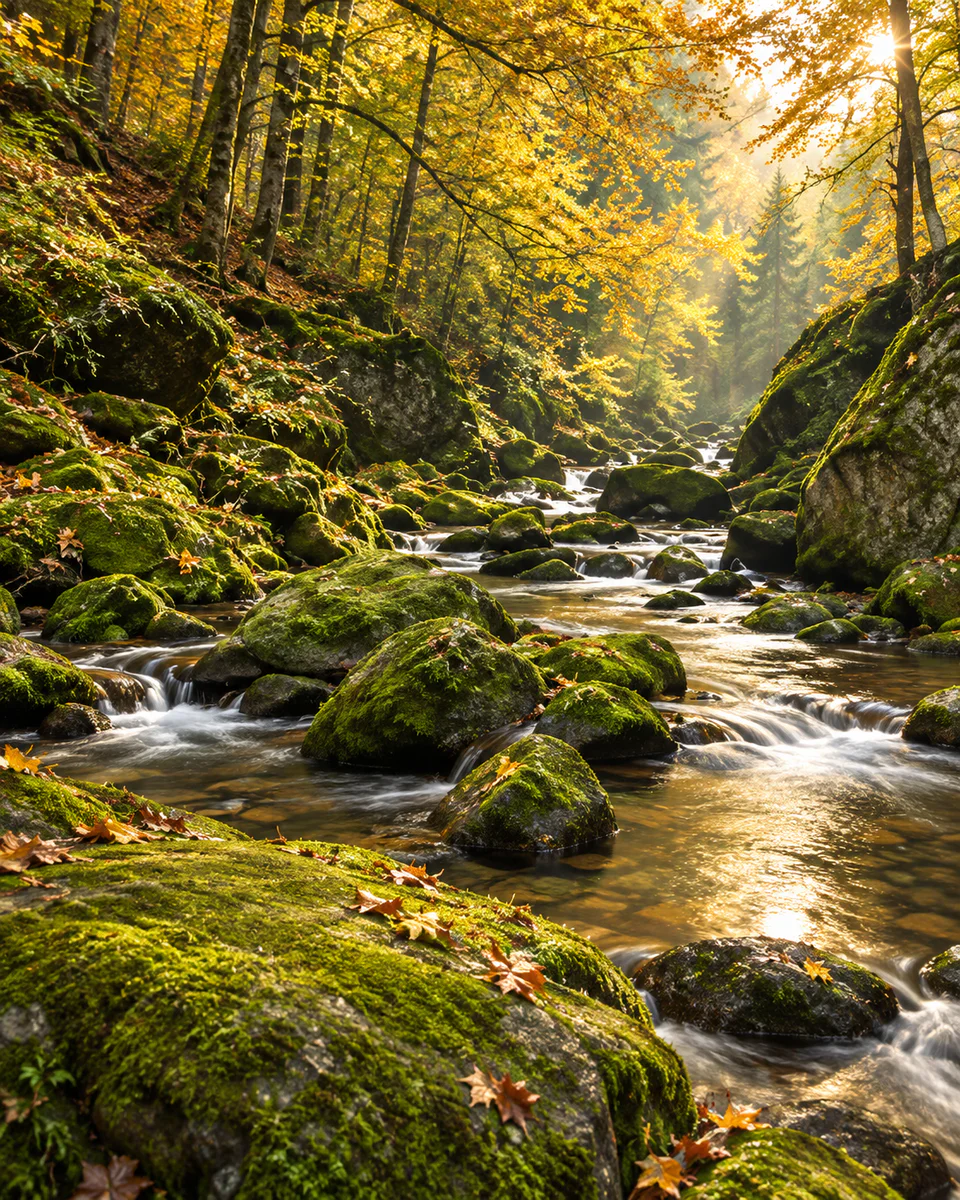 Waldweg und Bachlauf in der Buchberger Leite bei Freyung