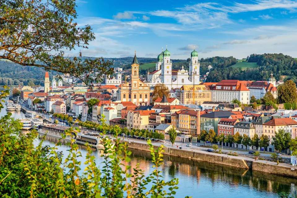 Panoramic view of Passau with the old town and St Stephen's Cathedral