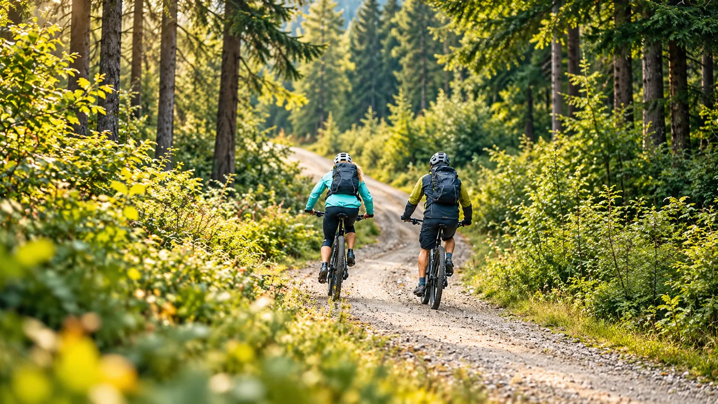 Mountainbike auf einem Waldweg im Bayerischen Wald