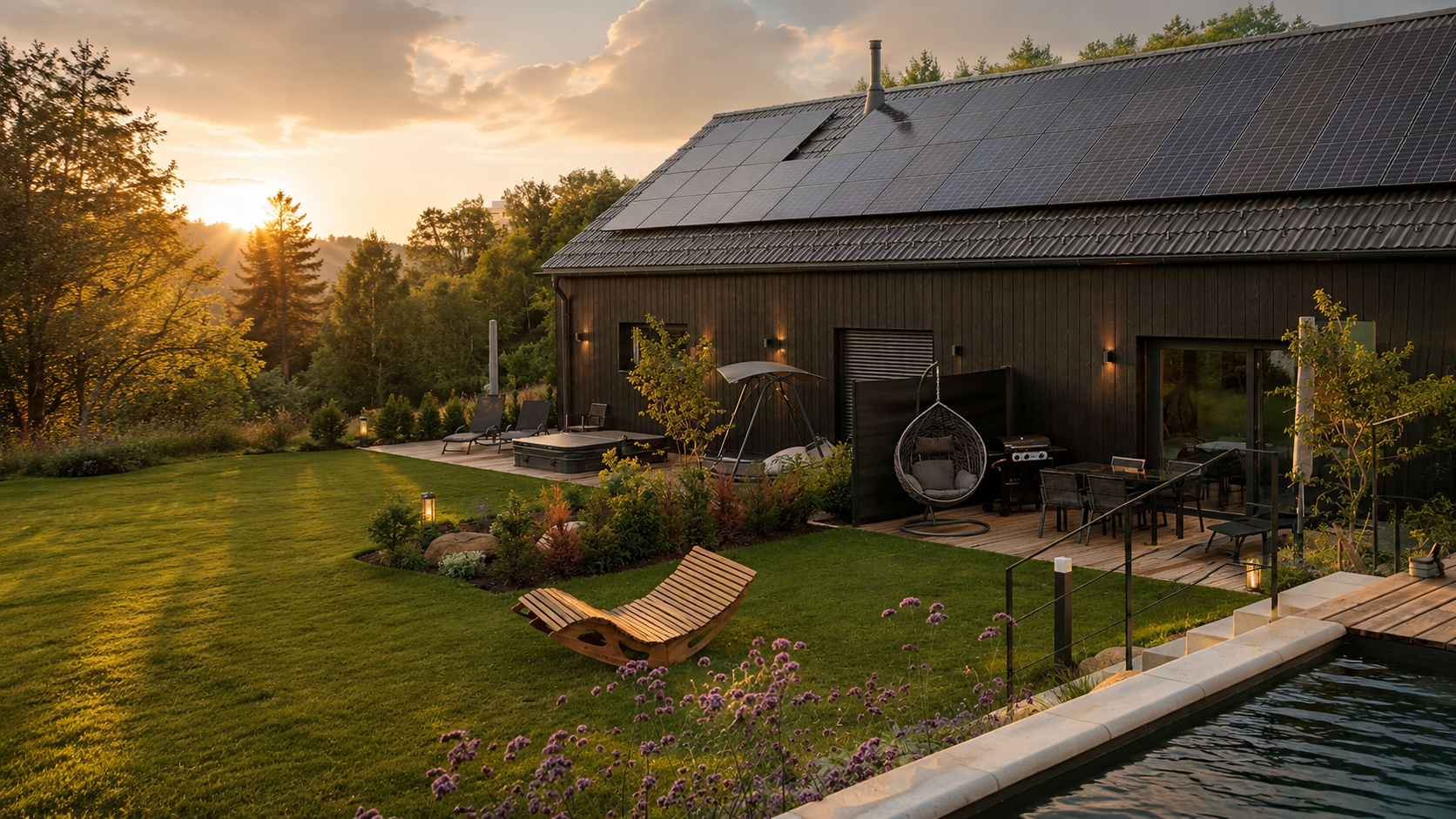 Chalet-Ensemble Deluxe und Romantik im goldenen Abendlicht